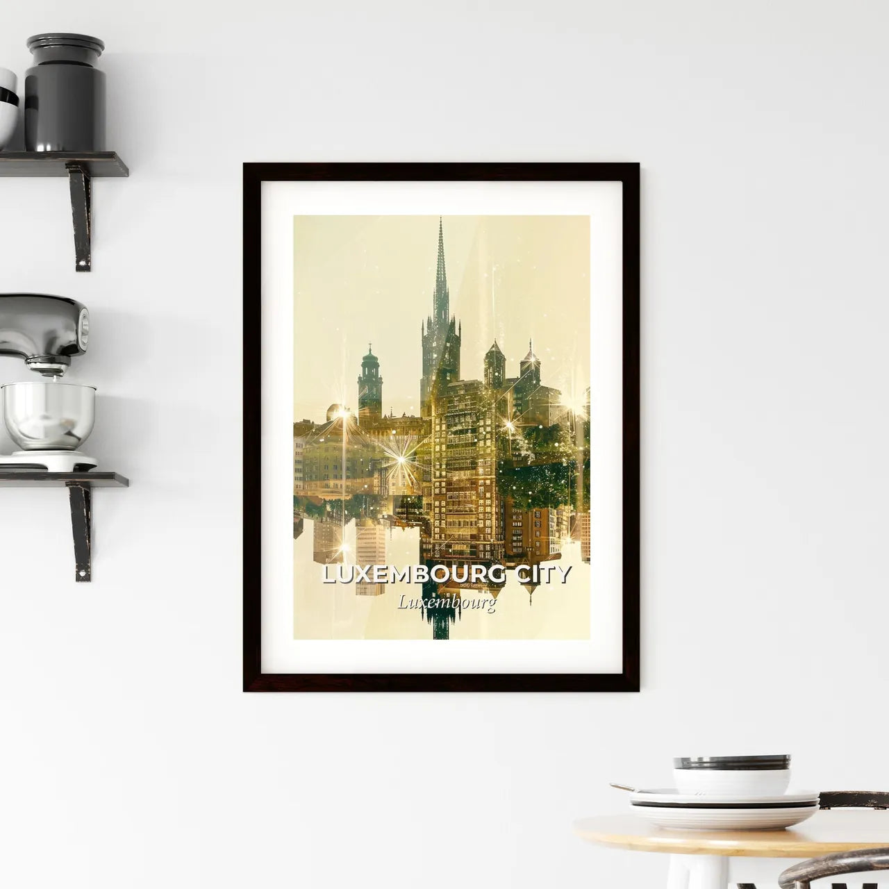 Luxembourg City Skyline Double Exposure Art Framed Print