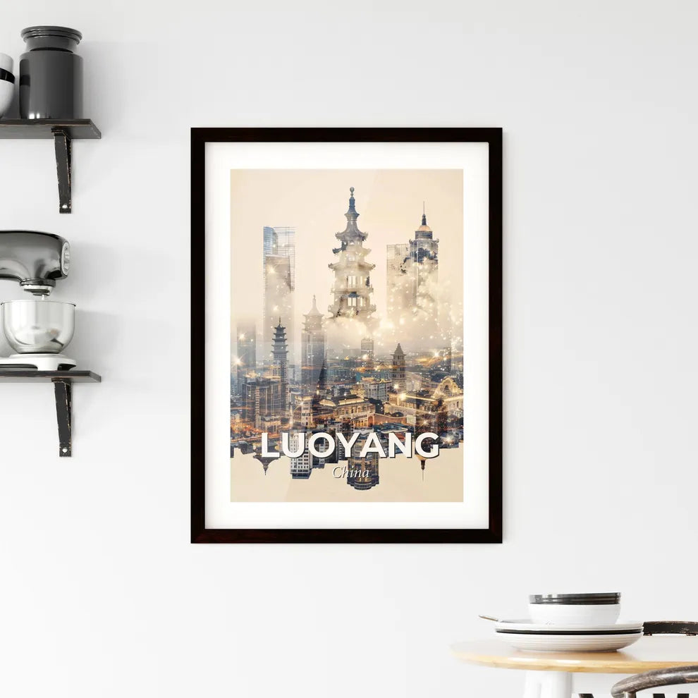 Luoyang Skyline Double Exposure Cityscape Art Framed Print