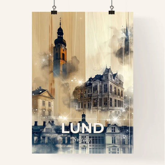 Lund City Skyline Double Exposure Poster Art Poster