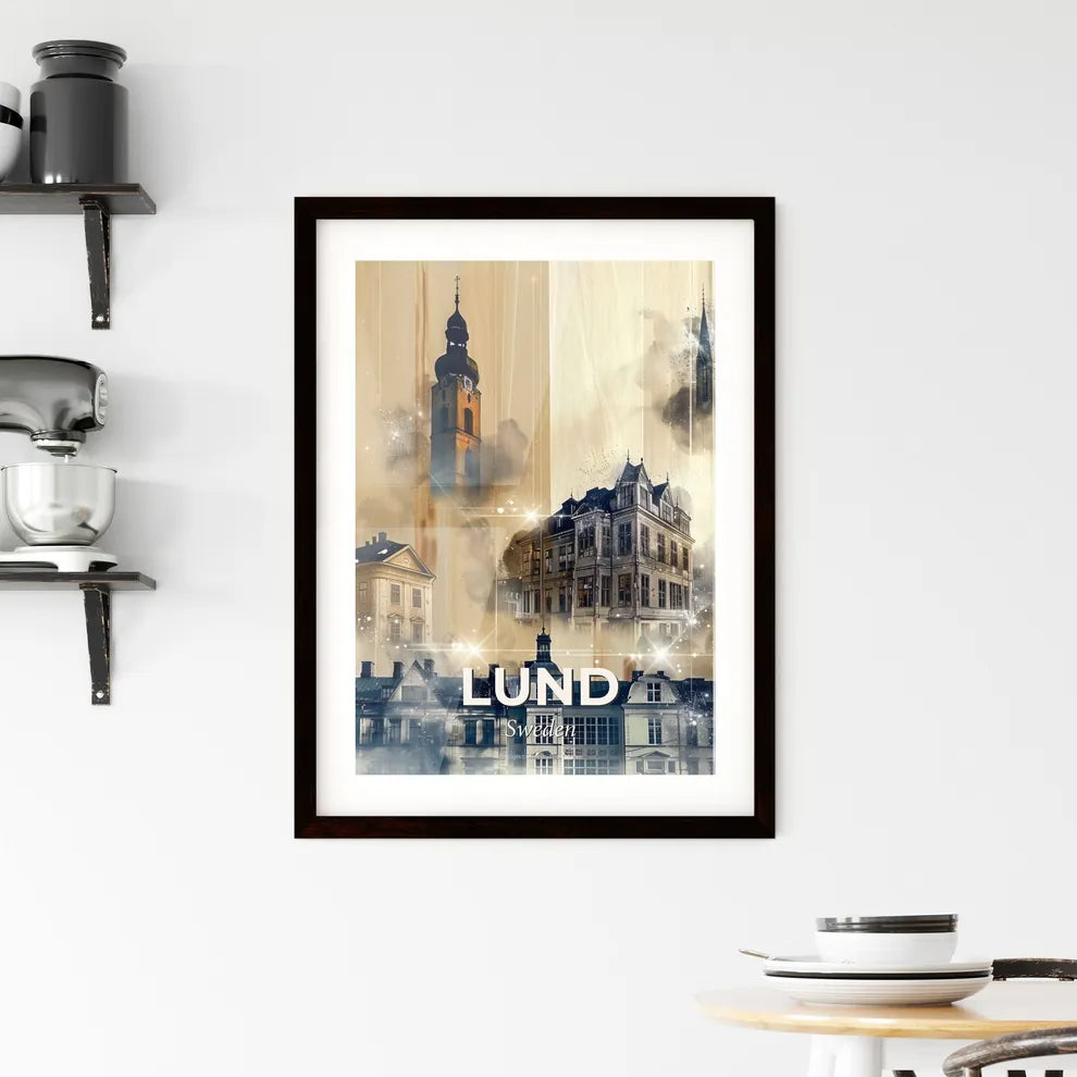 Lund City Skyline Double Exposure Poster Art Framed Print