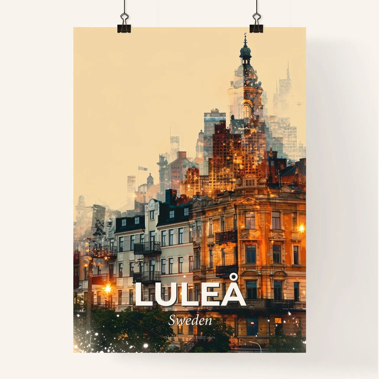 Luleå Dreamy Double Exposure Skyline Poster