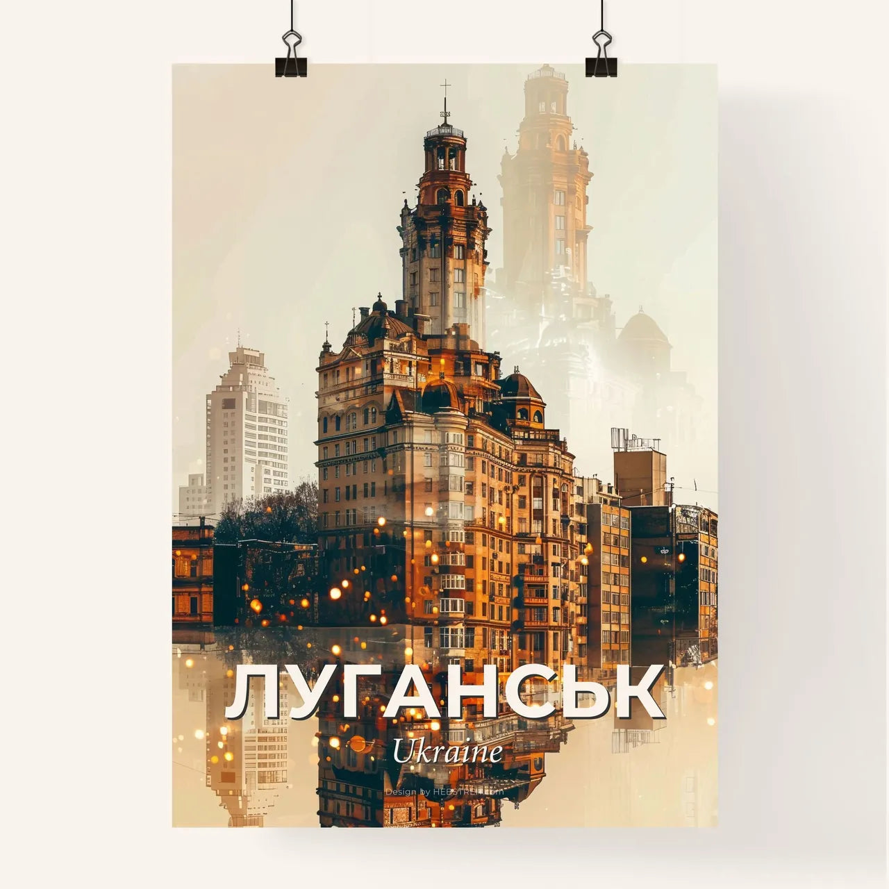 Luhansk City Skyline Icons on Bright Paper Poster