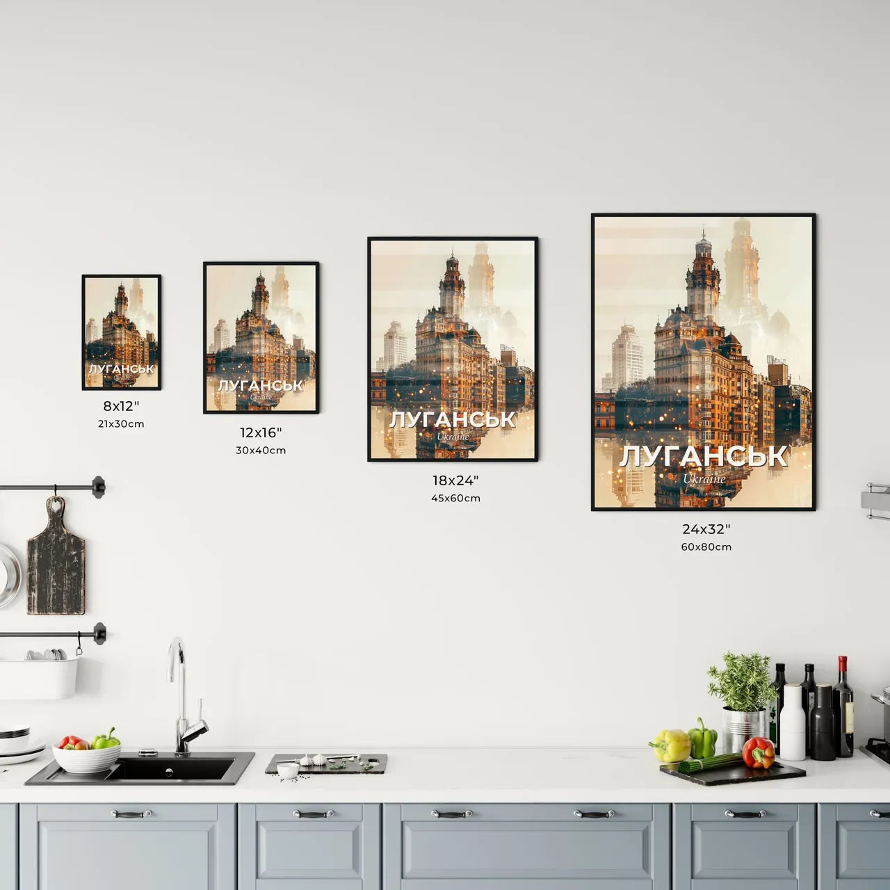 Luhansk City Skyline Icons on Bright Paper Office Art