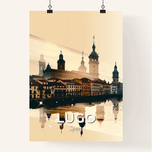 Lugo Spain Icon Collage City Skyline Bright Beige Poster