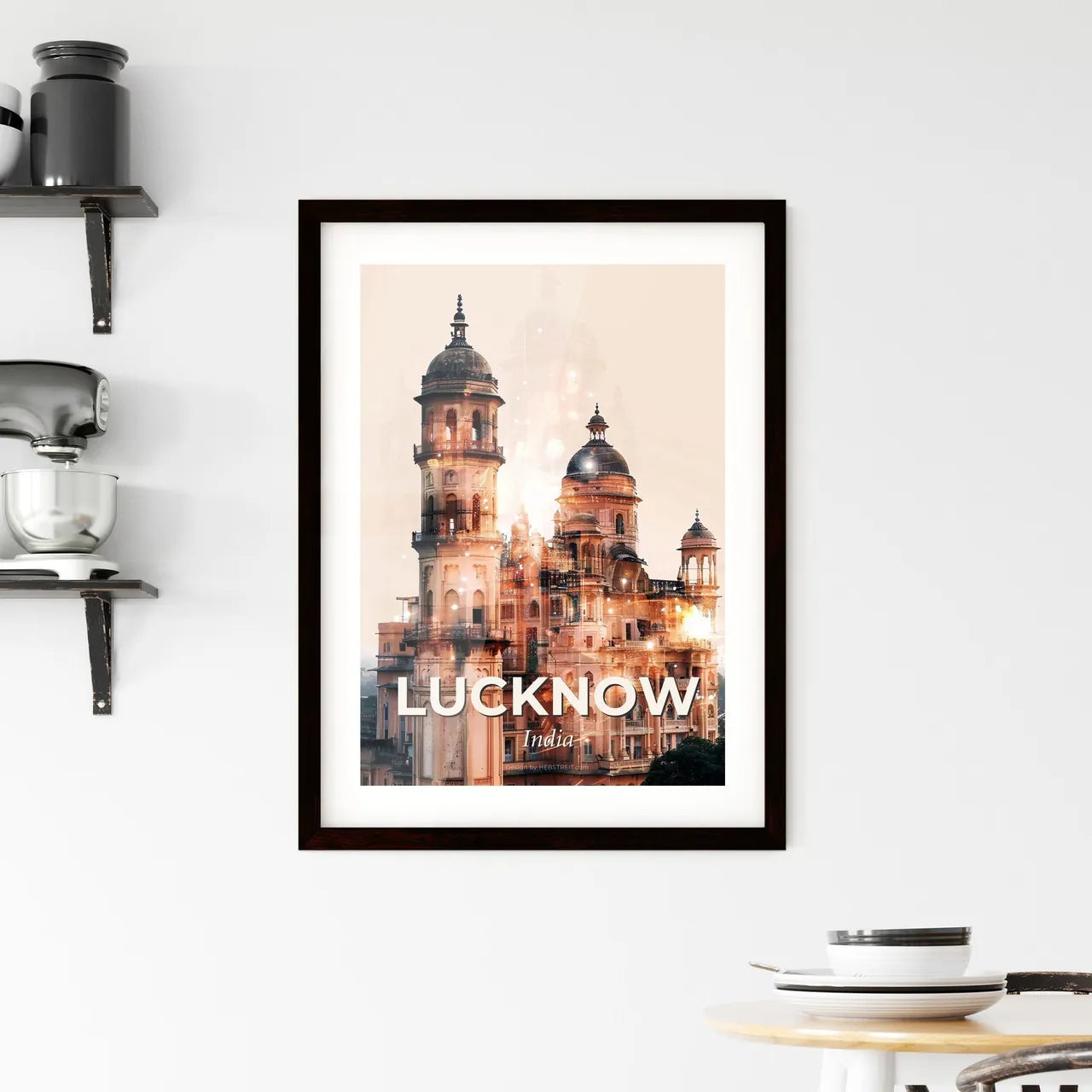 Lucknow Skyline Art: Local Icons in Beige Sparkle Framed Print