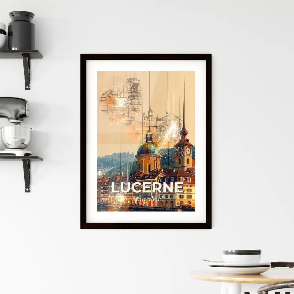 Lucerne City Skyline Composite Art Poster Framed Print
