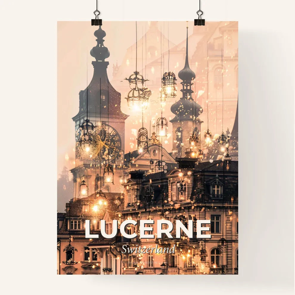 Lucerne Skyline Double Exposure Composite Art Poster