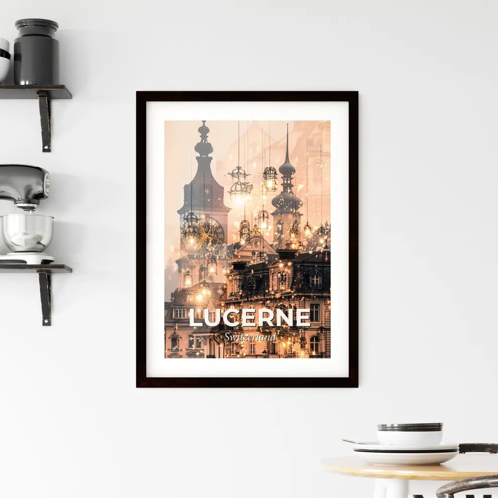Lucerne Skyline Double Exposure Composite Art Framed Print