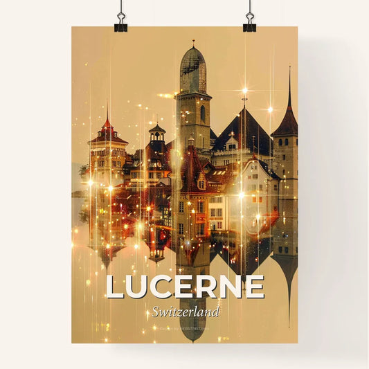 Lucerne City Skyline Double Exposure Art Poster