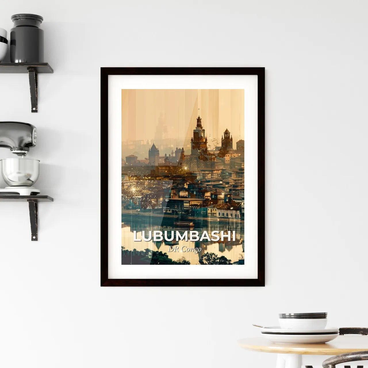 Lubumbashi Cityscape Icons Silhouette Poster Framed Print
