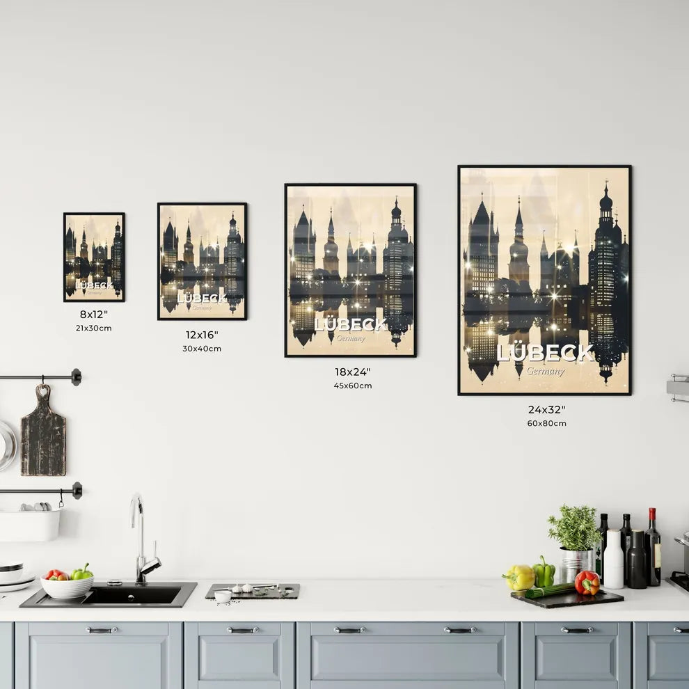 Lübeck Skyline Dreamy Beige Sparkles Office Art