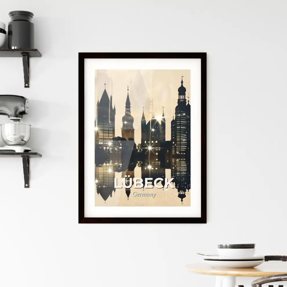 Lübeck Skyline Dreamy Beige Sparkles Framed Print