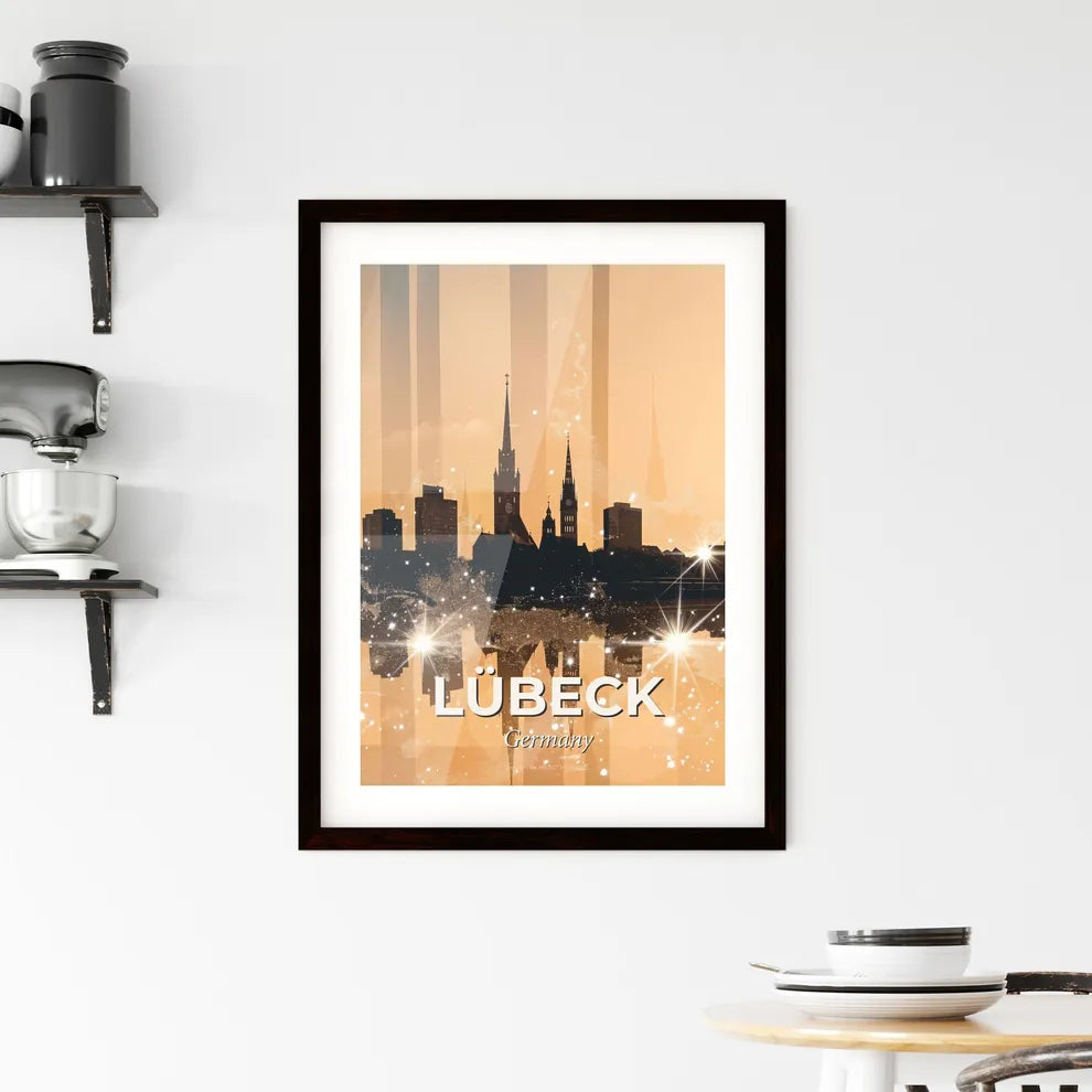 Lubeck Skyline Double Exposure Silhouette Art Poster Framed Print