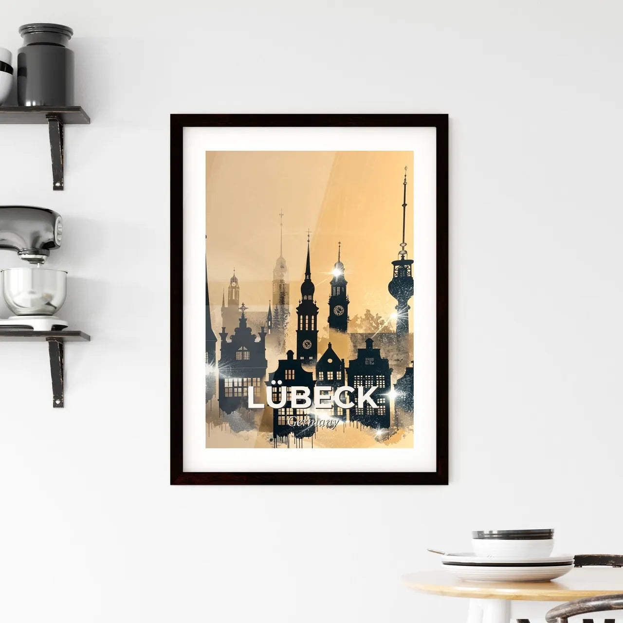 Lubeck City Skyline Double Exposure Composite Art Framed Print