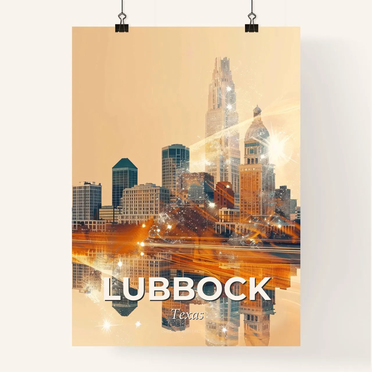 Lubbock City Skyline Iconic Pastel Sparkle Poster