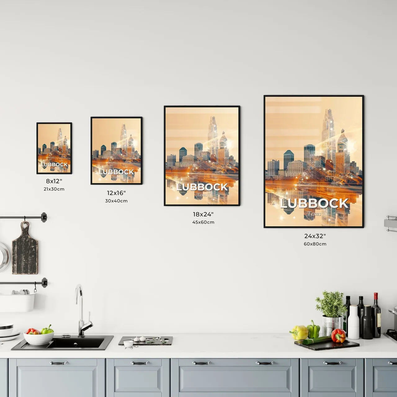 Lubbock City Skyline Iconic Pastel Sparkle Office Art