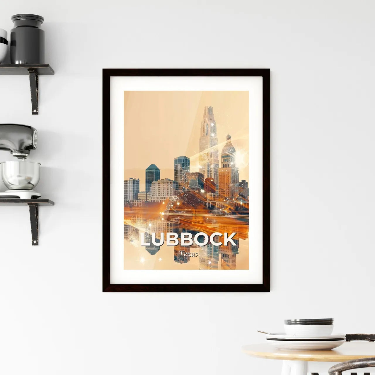 Lubbock City Skyline Iconic Pastel Sparkle Framed Print
