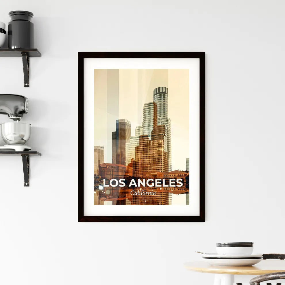 Los Angeles City Icons Double Exposure Poster Framed Print