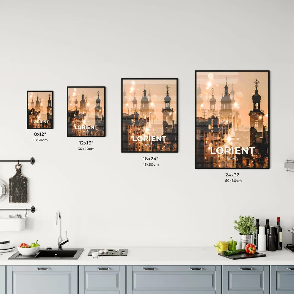 Lorient Horizon Silhouette Poster with Sparkling Lights Office Art