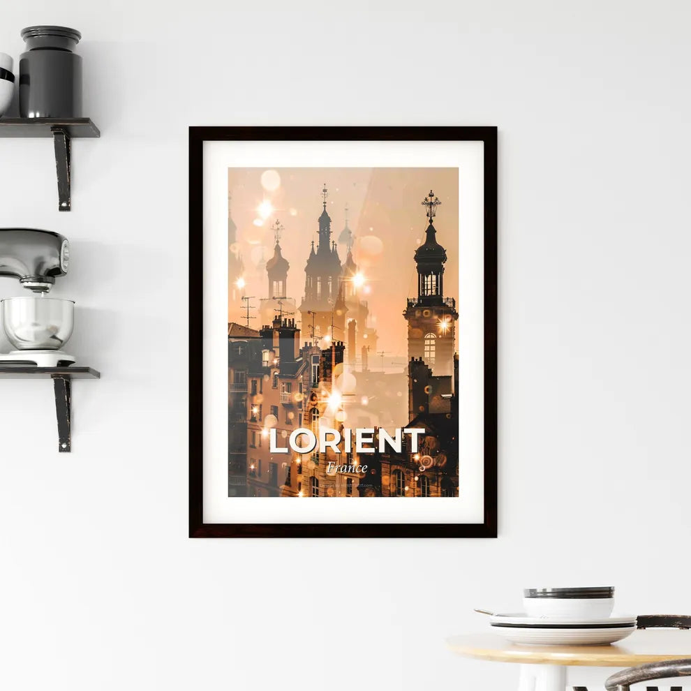 Lorient Horizon Silhouette Poster with Sparkling Lights Framed Print