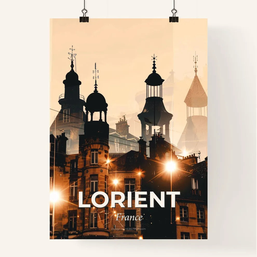 Lorient City Silhouette Skyline on Beige Paper Poster