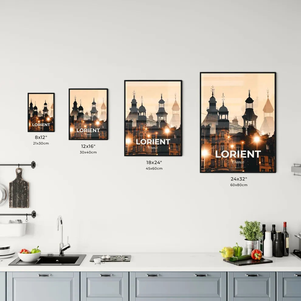 Lorient City Silhouette Skyline on Beige Paper Office Art