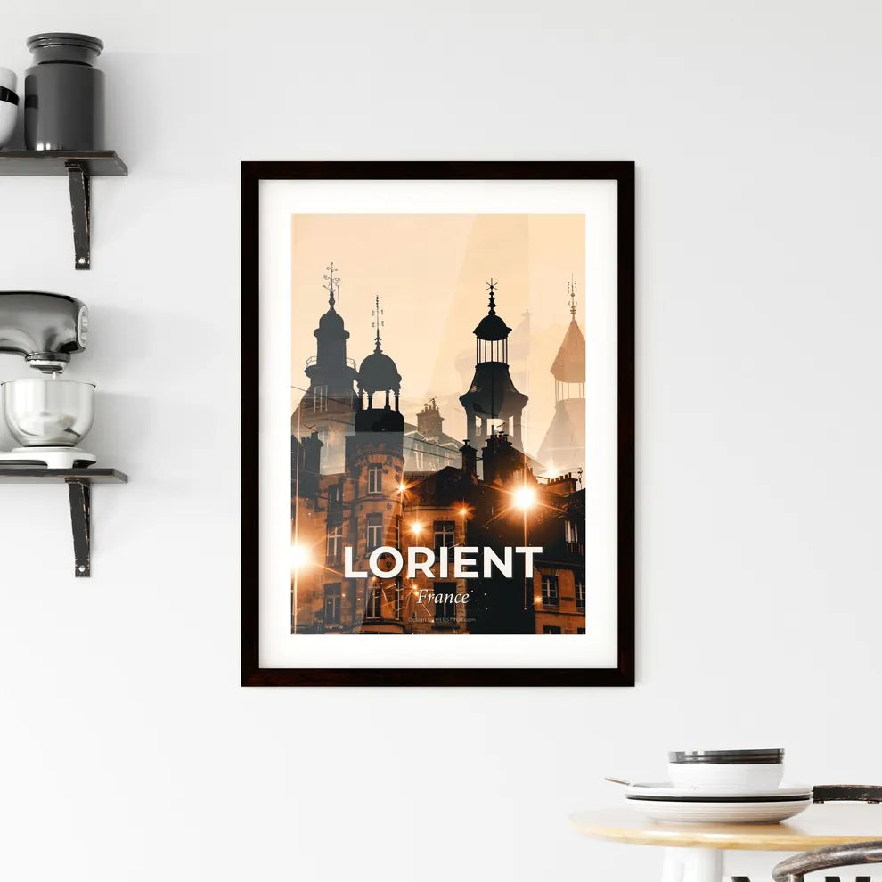 Lorient City Silhouette Skyline on Beige Paper Framed Print