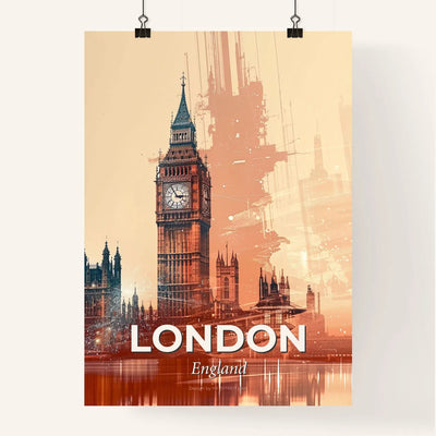 London Skyline Double Exposure Composite Art - A clock tower in a city