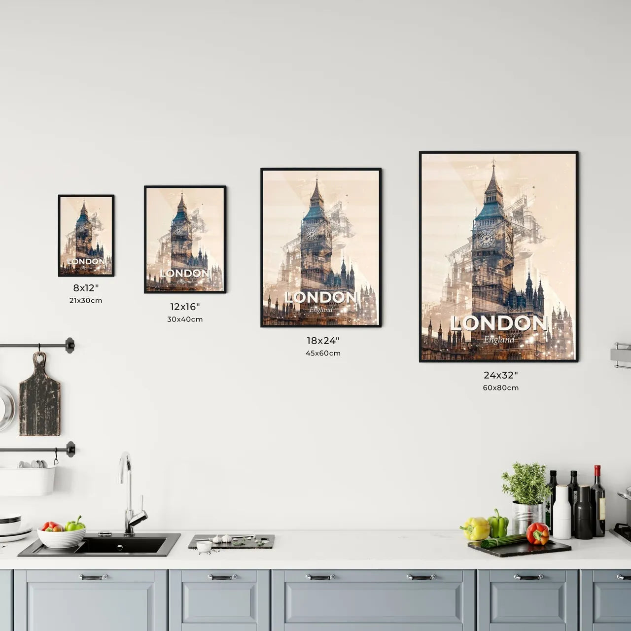 London Skyline Composite Art with Bright Beige Background Office Art