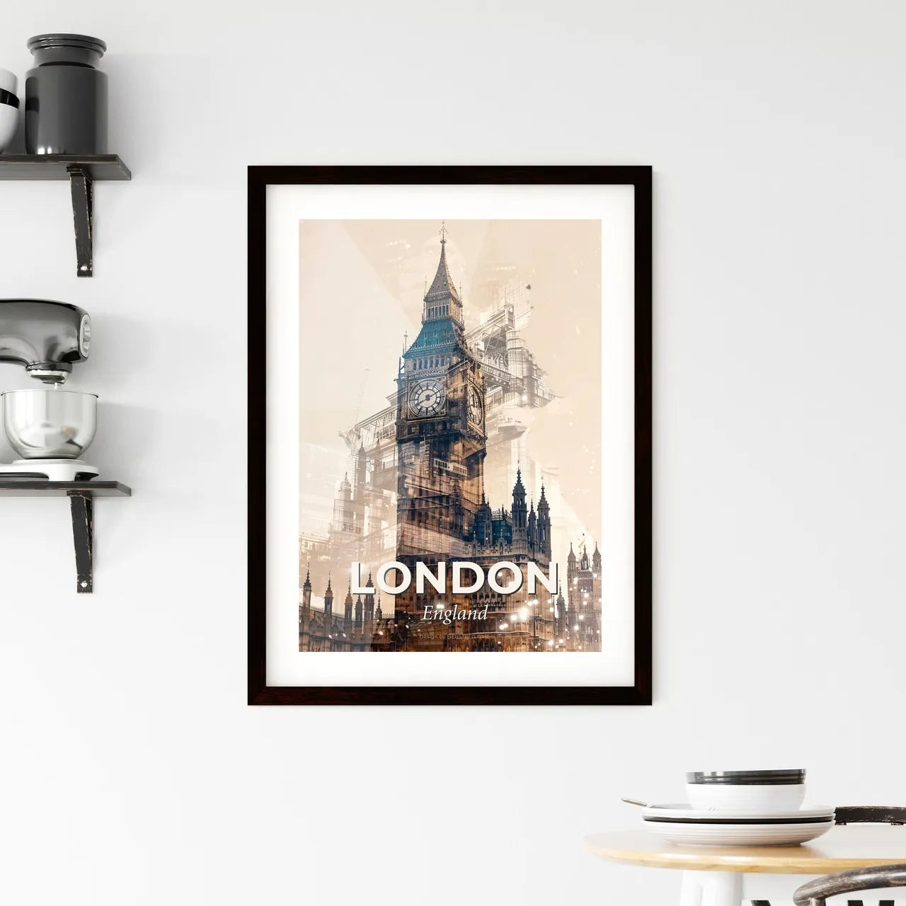 London Skyline Composite Art with Bright Beige Background Framed Print