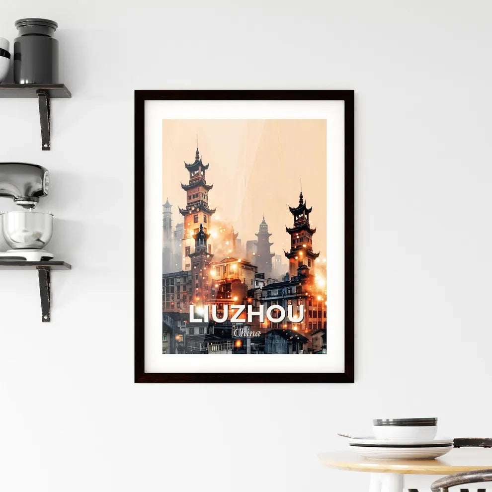 Liuzhou China Skyline Art Deco Poster Framed Print
