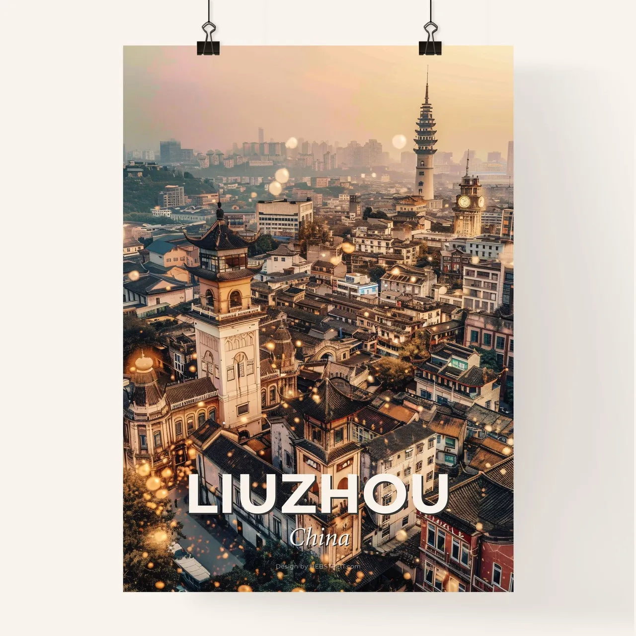 Liuzhou Skyline: Double Exposure Art Deco Poster Poster