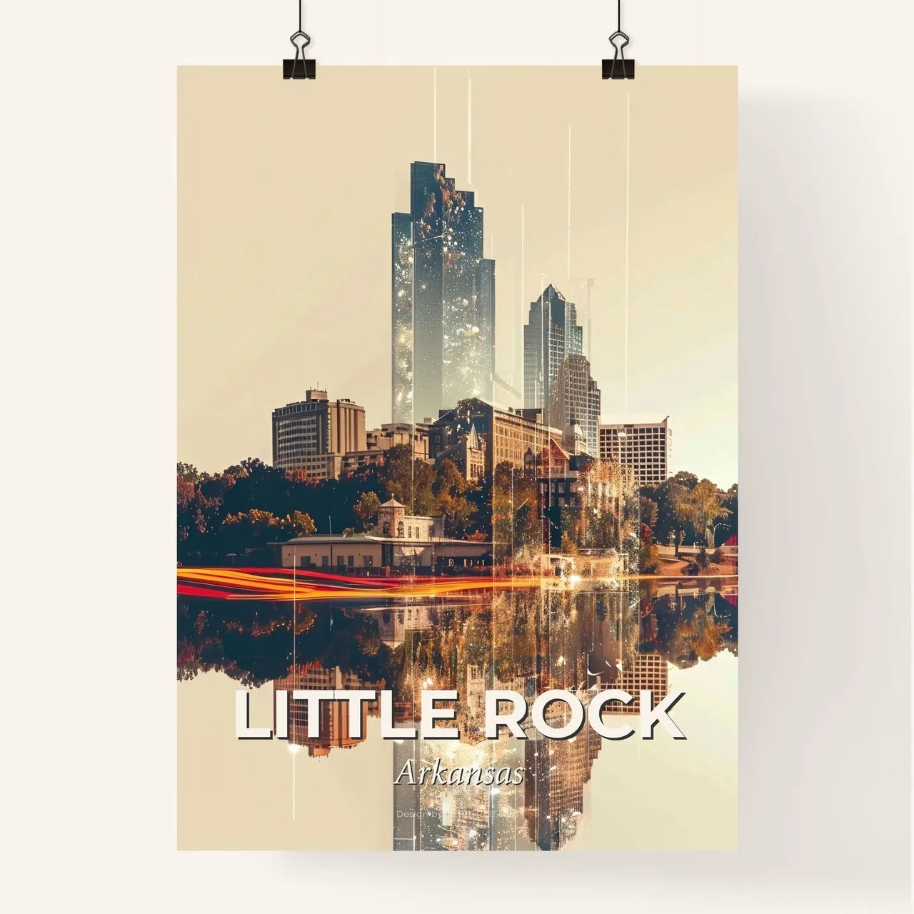 Little Rock Cityscape Double Exposure Artwork Poster