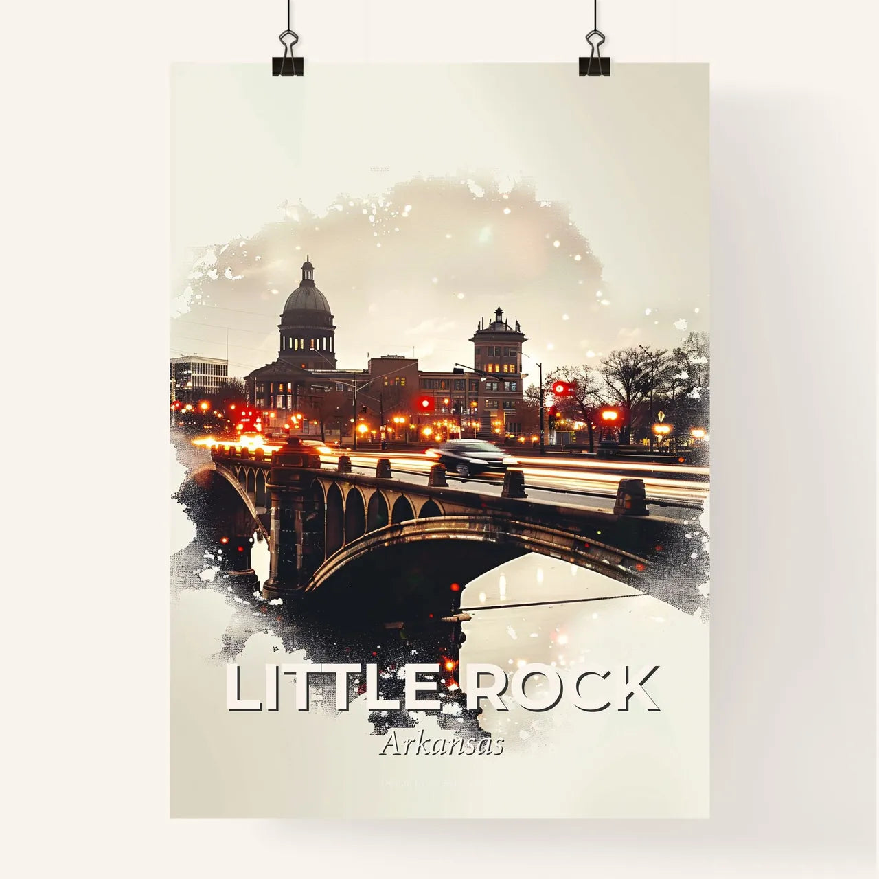 Little Rock Cityscape Double Exposure Poster Art Poster