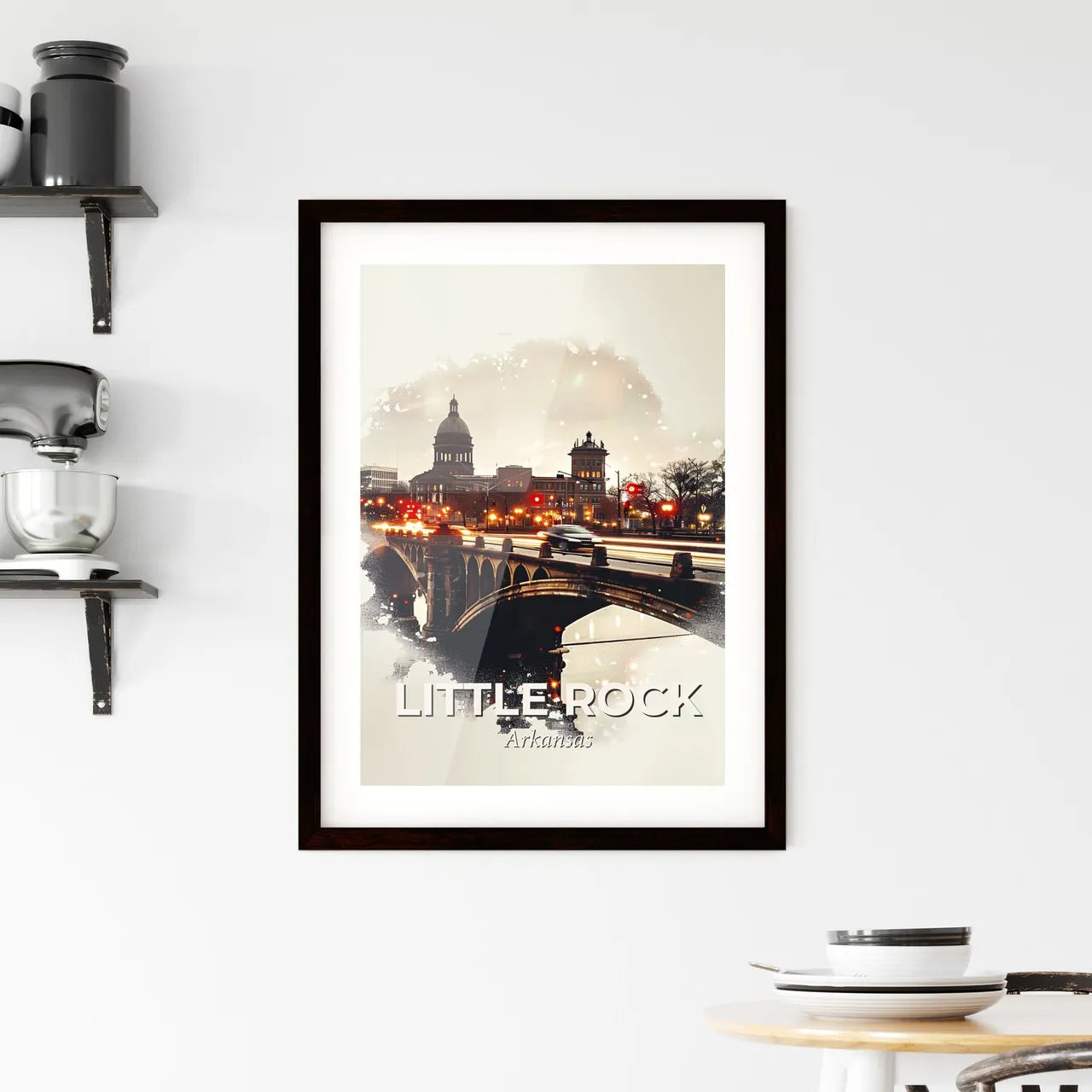 Little Rock Cityscape Double Exposure Poster Art Framed Print