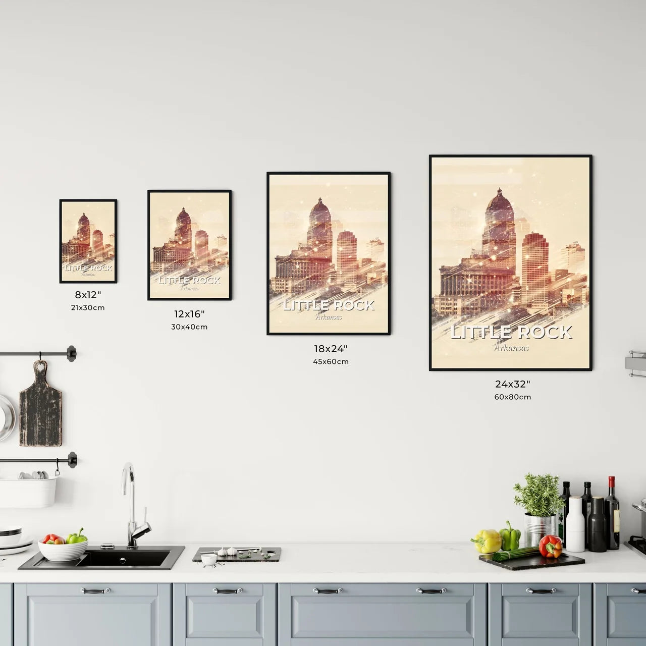 Little Rock Cityscape: Icons and Architecture on Beige Office Art