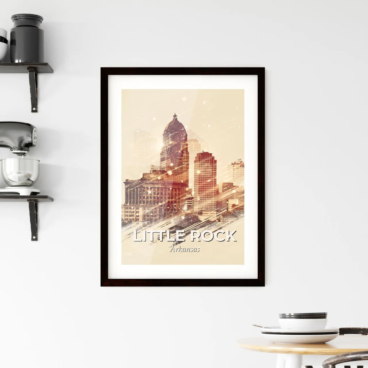 Little Rock Cityscape: Icons and Architecture on Beige Framed Print