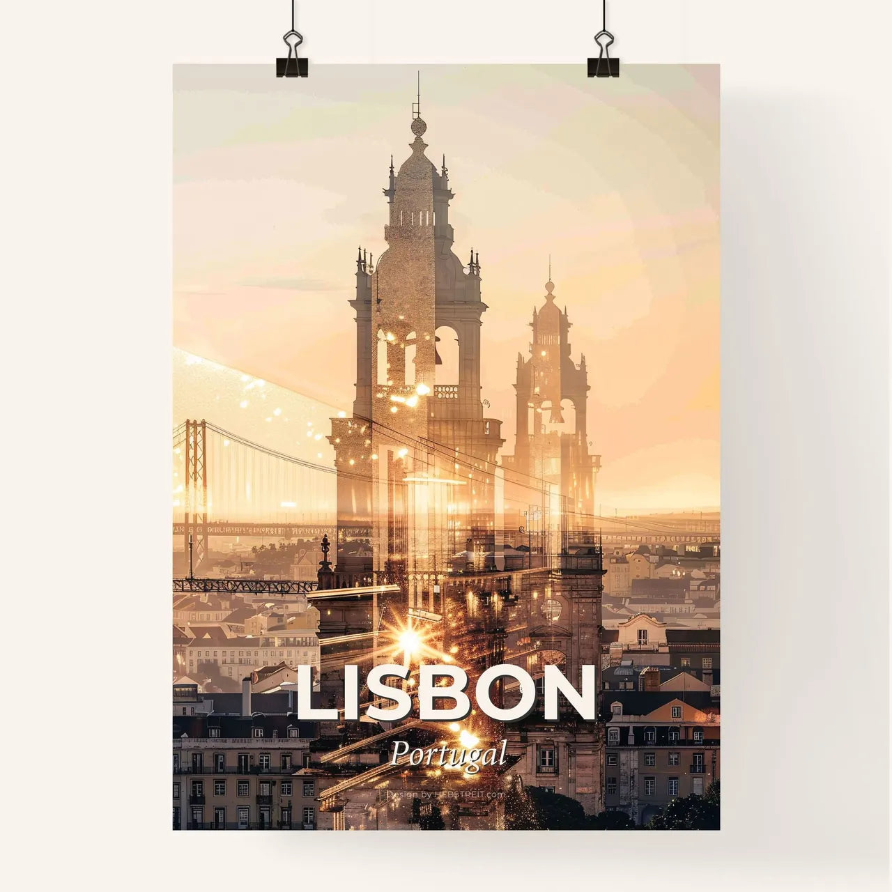 Lisbon Skyline Double Exposure Cityscape Poster Art Poster
