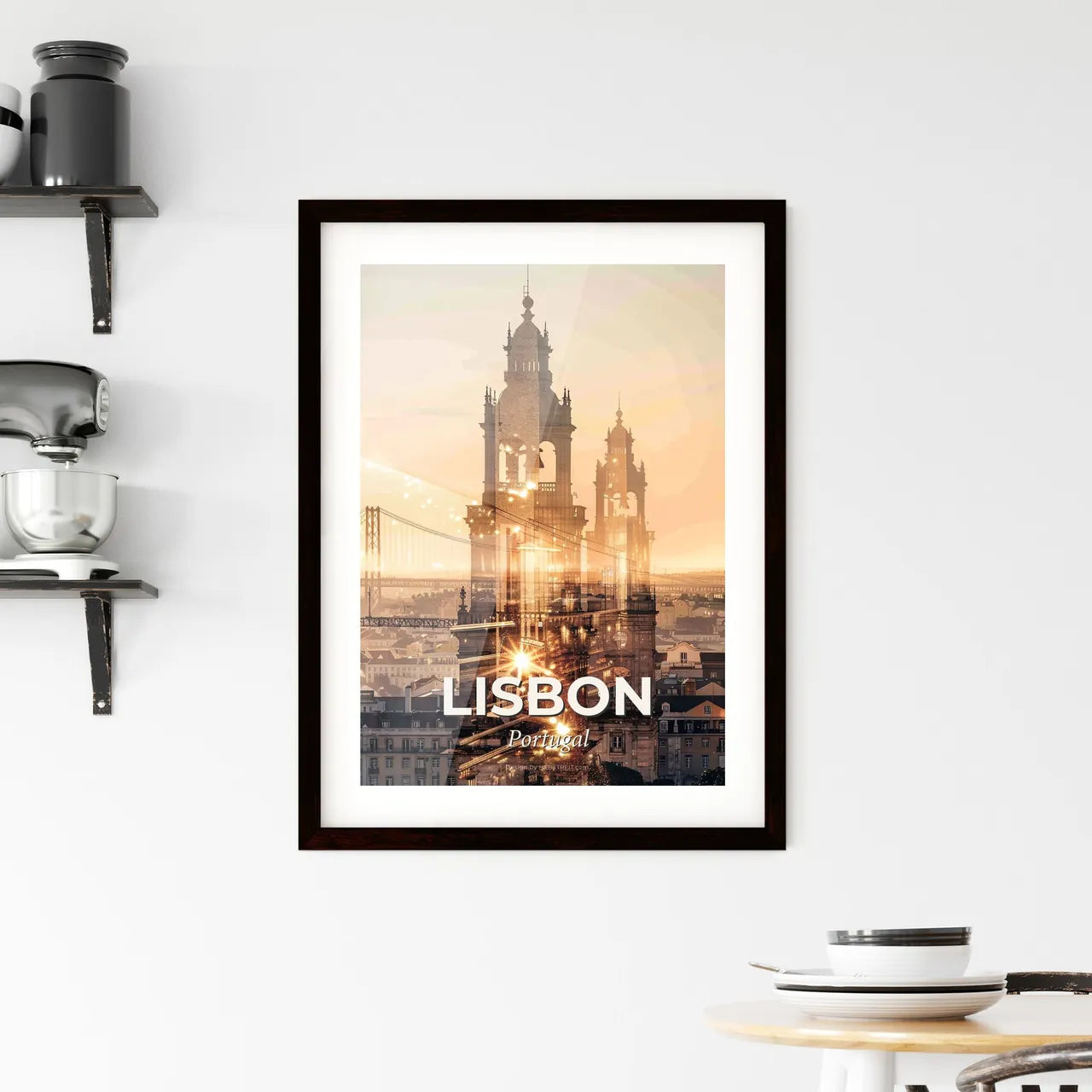 Lisbon Skyline Double Exposure Cityscape Poster Art Framed Print