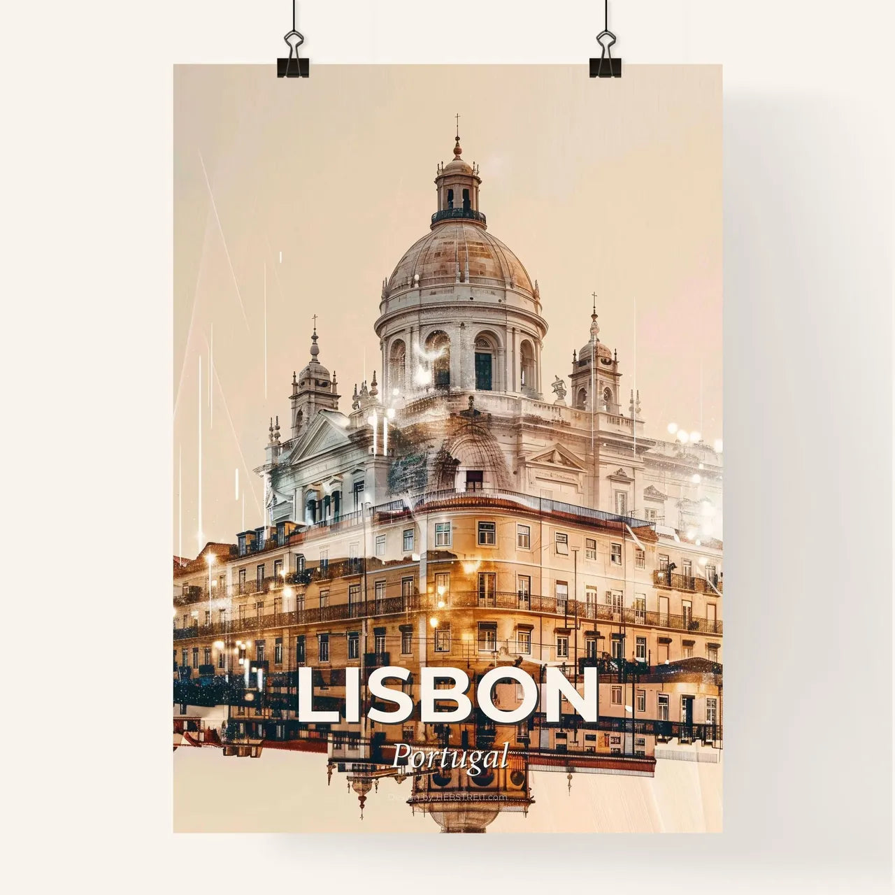 Lisbon City Skyline Double Exposure Art Poster Poster