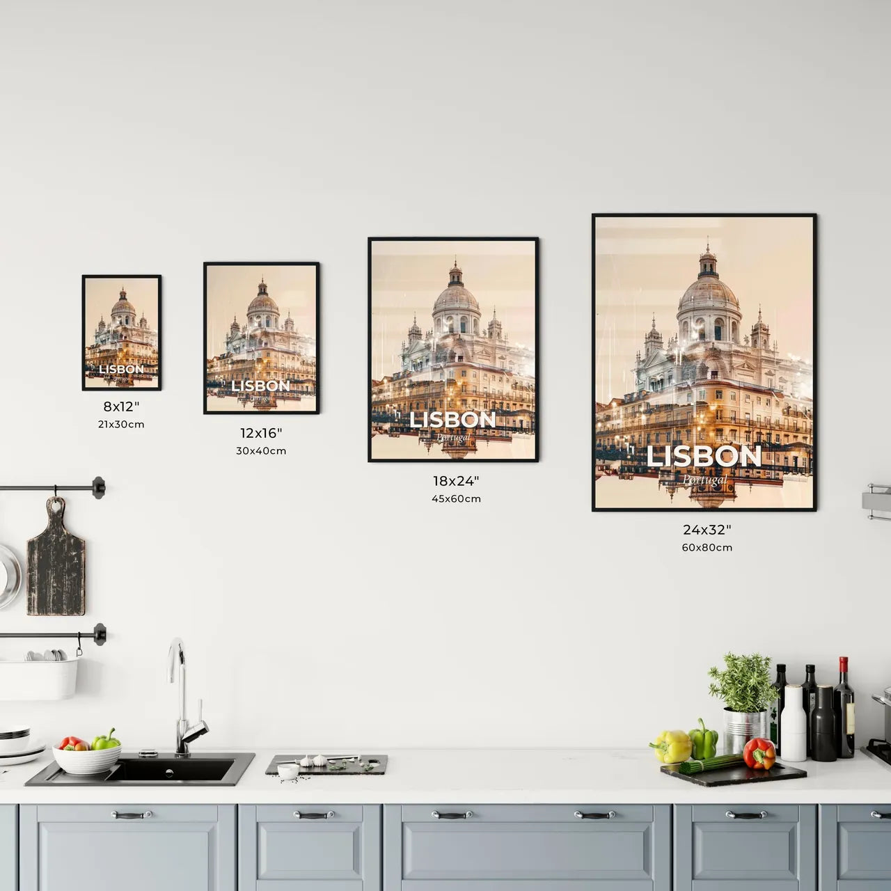 Lisbon City Skyline Double Exposure Art Poster Office Art