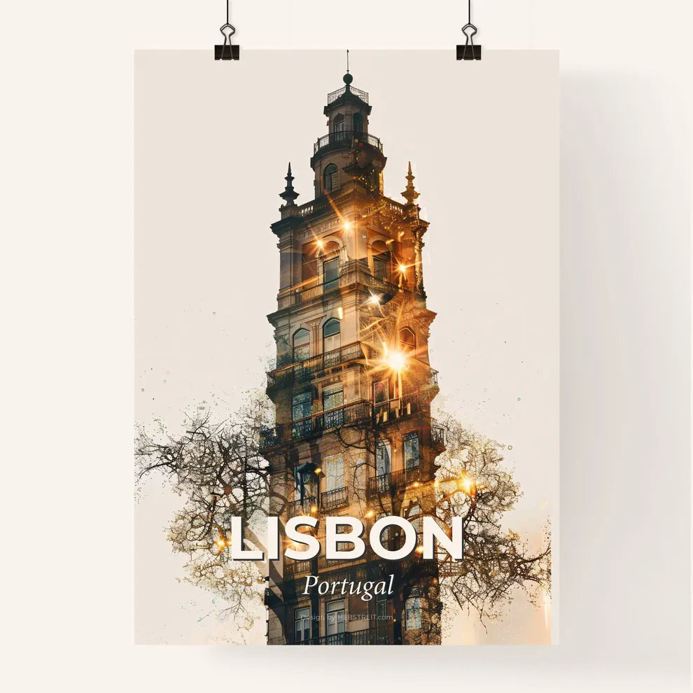 Lisbon Skyline Double Exposure Poster Print Poster
