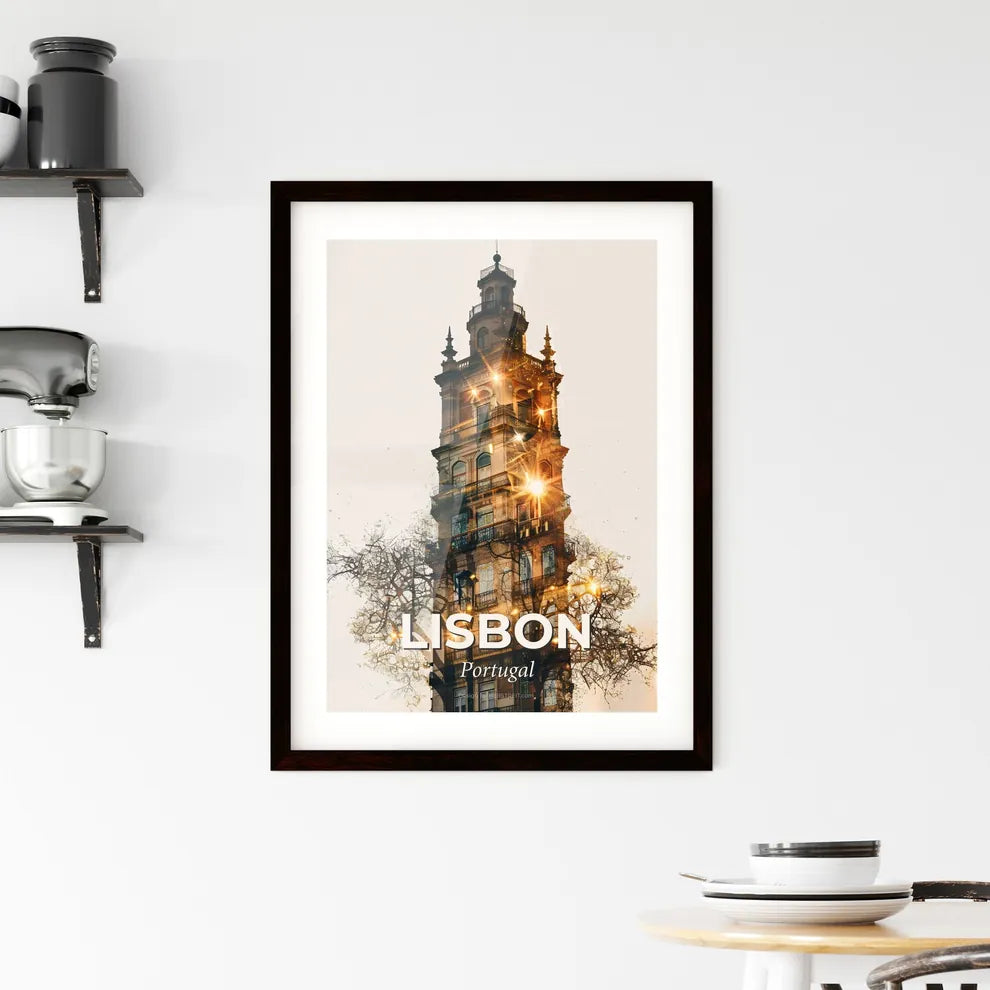 Lisbon Skyline Double Exposure Poster Print Framed Print