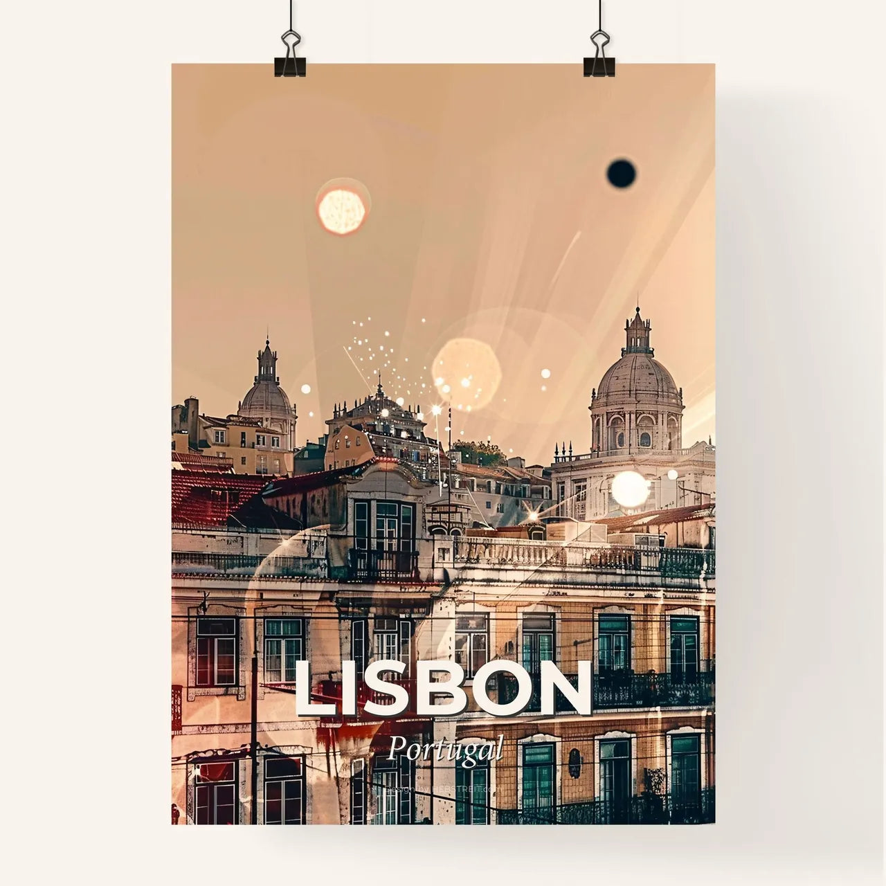 Lisbon City Skyline Double Exposure Art Poster Poster