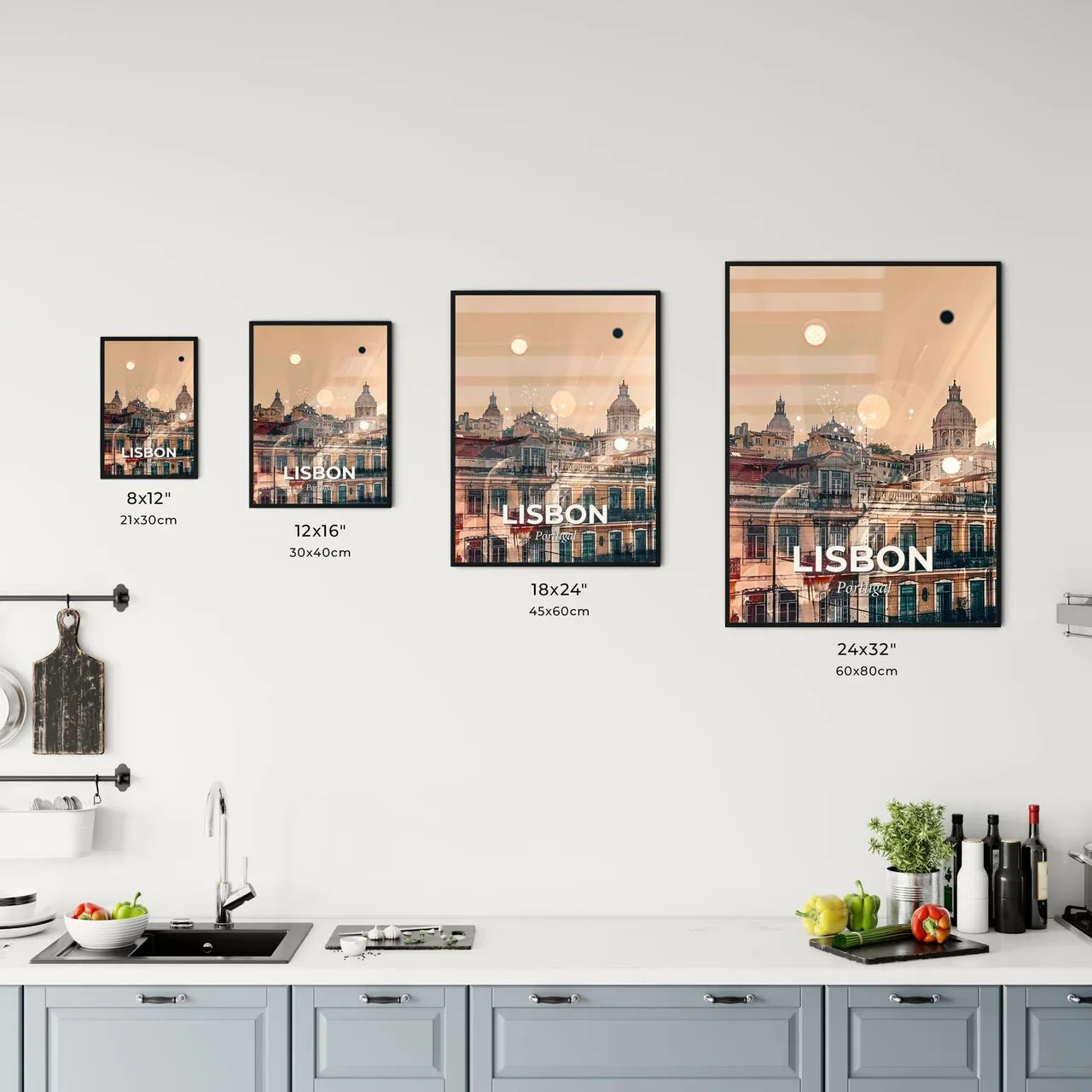 Lisbon City Skyline Double Exposure Art Poster Office Art