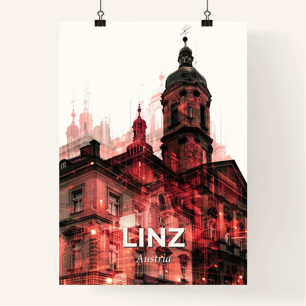 Linz Skyline Poster: Double Exposure Composite Silhouette Art Poster