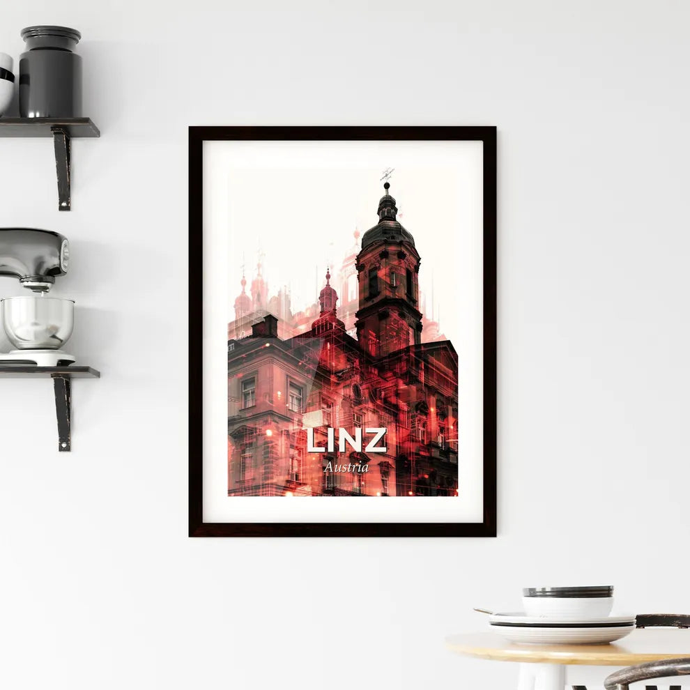 Linz Skyline Poster: Double Exposure Composite Silhouette Art Framed Print