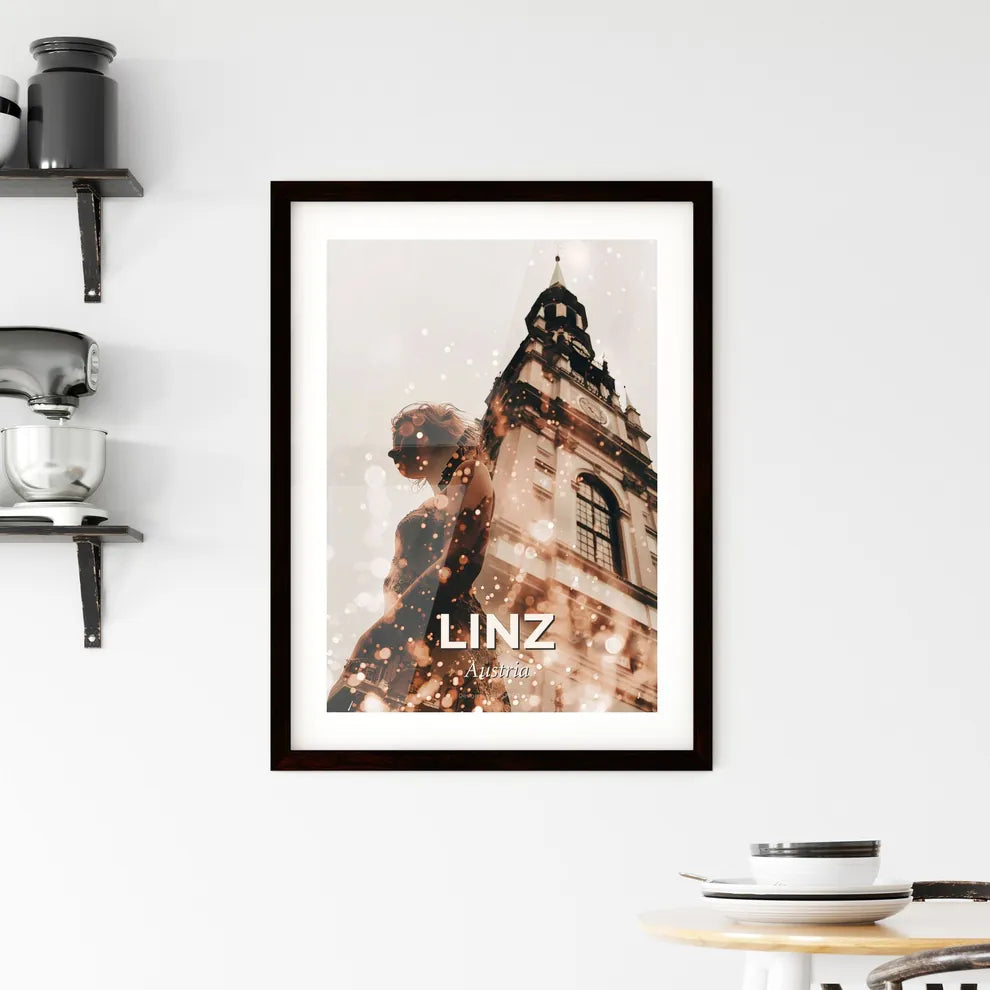 Linz Skyline Composite Art Poster, Beige Framed Print