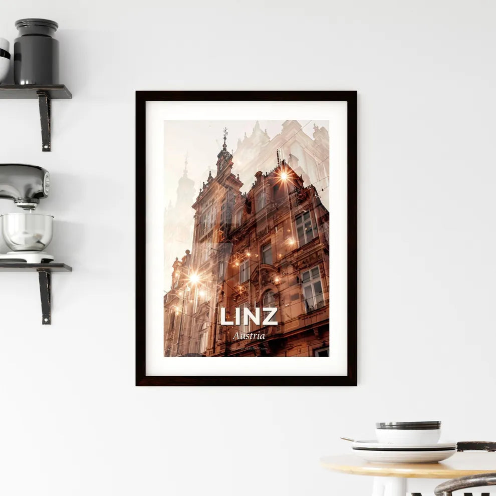 Linz Skyline Reflections Poster Framed Print