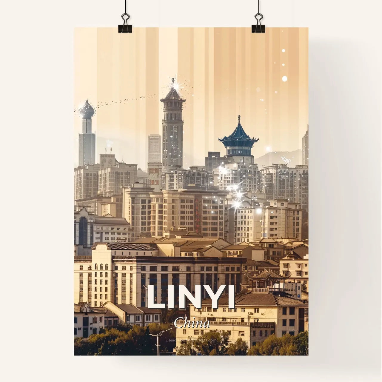 Linyi City Lightscape Panorama Poster Poster